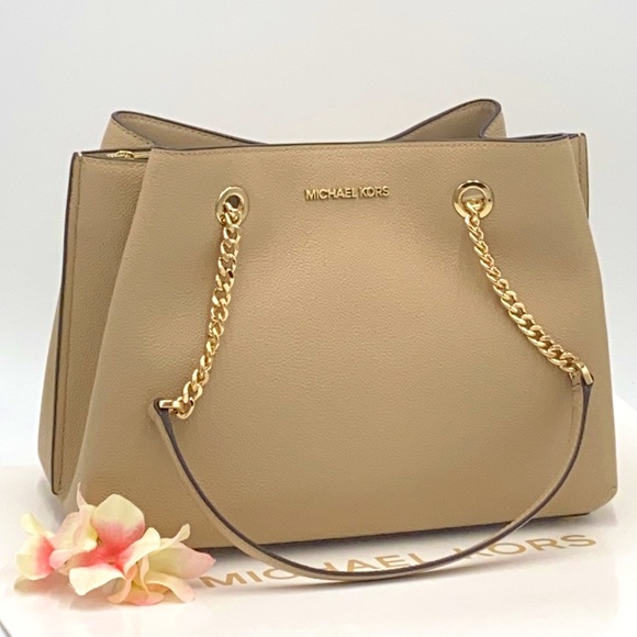 MICHAEL KORS TEAGEN LG LONG DROP SATCHEL BISQUE